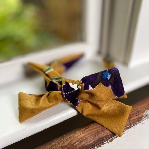 Anthropologie Handmade Gold Purple Floral Headband - Picture 2 of 5